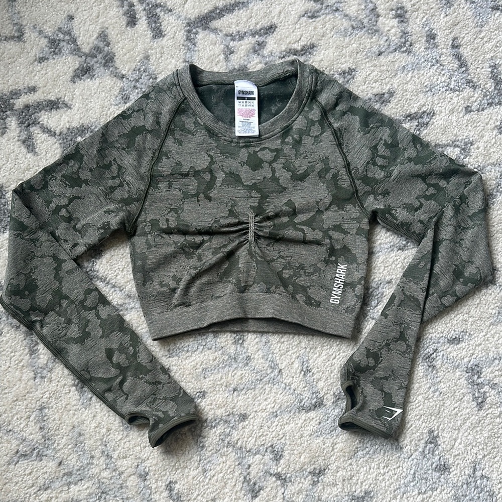 Gymshark Olive Camo Long Sleeve Crop Top